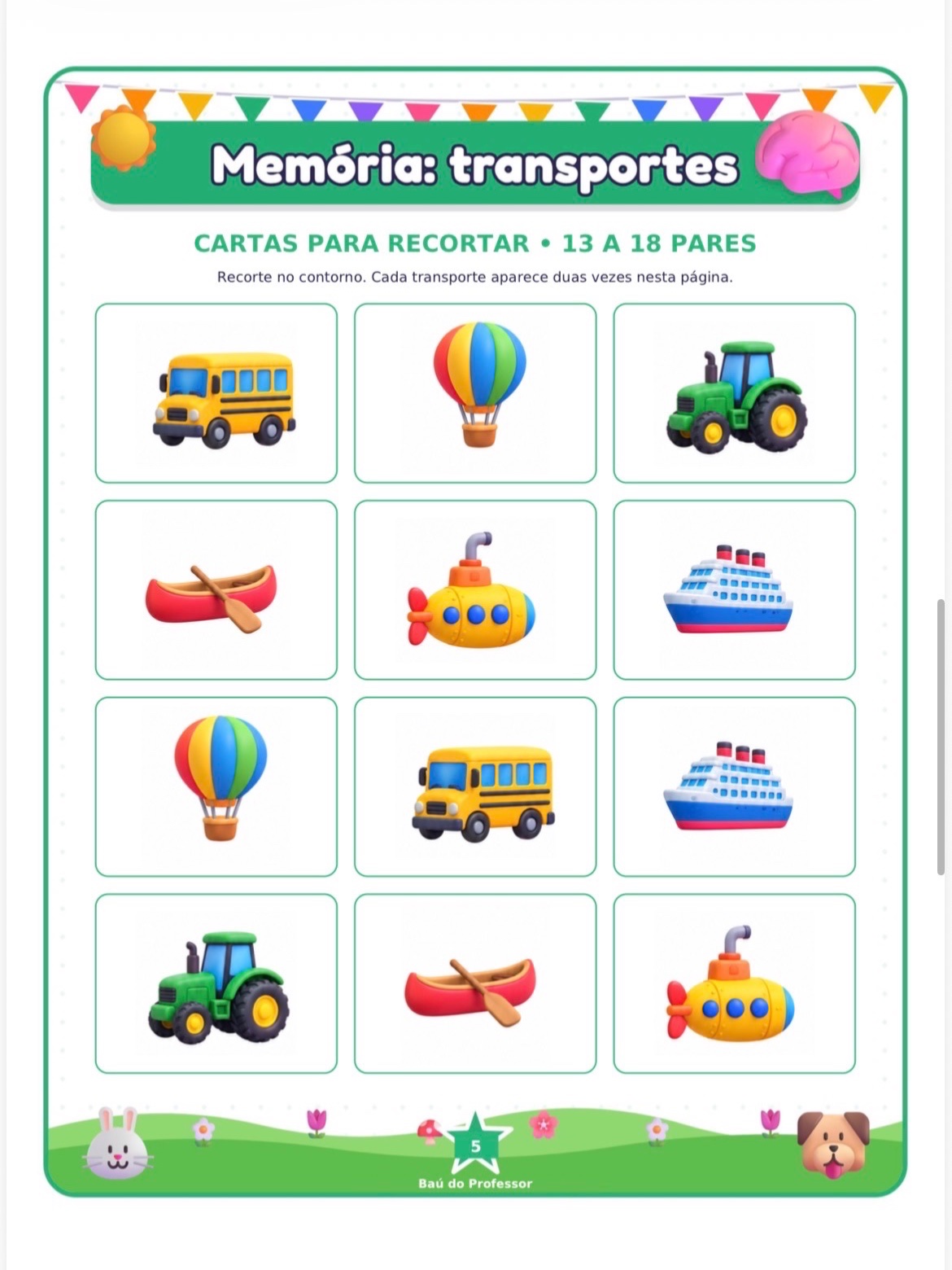 Jogo da Memória dos Meios de Transporte para Imprimir — 18 Pares PDF — amostra 4: Jogo da Memória dos Transportes para…