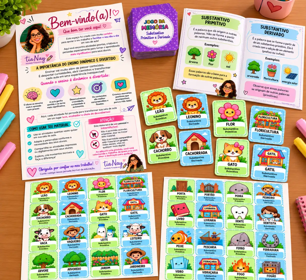 Jogo da memória dos substantivos primitivos e derivados — Jogos pedagógicos para Ensino Fundamental I (1º–5º): Trabalhe…