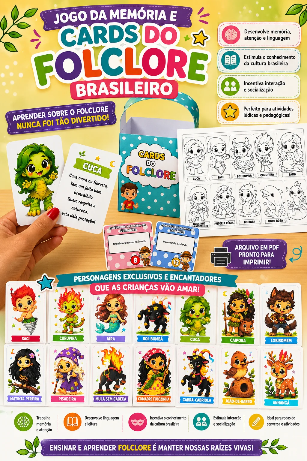 Jogo da Memória e Cards do Folclore Brasileiro — Alfabetização para Educação Infantil: Jogo da Memória e Cards do Folclore…