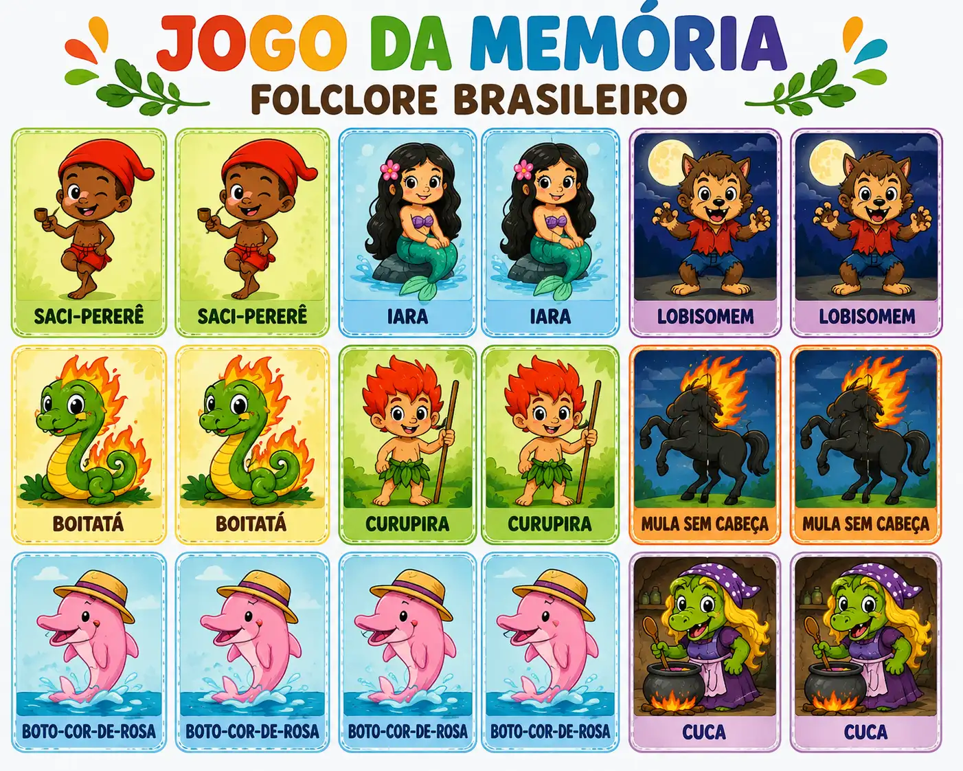 ✨🧩 JOGO DA MEMÓRIA – FOLCLORE BRASILEIRO 🇧🇷🌿 — amostra 1: ✨🧩 JOGO DA MEMÓRIA – FOLCLORE BRASILEIRO 🇧🇷🌿