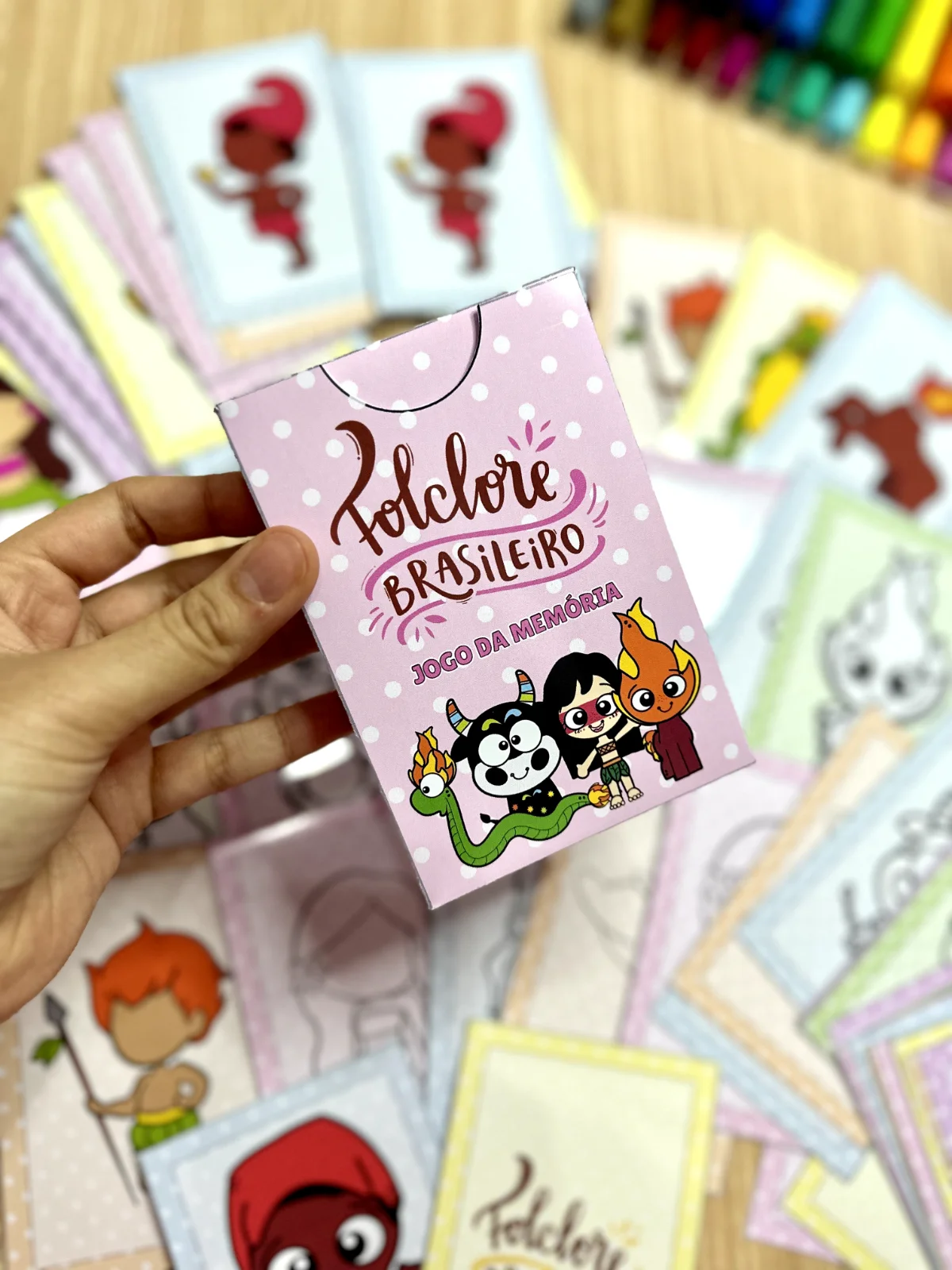 Jogo da Memória Folclore Brasileiro — amostra 2: O arquivo acompanha 32 fichas ilustradas e uma caixinha para guardar o…