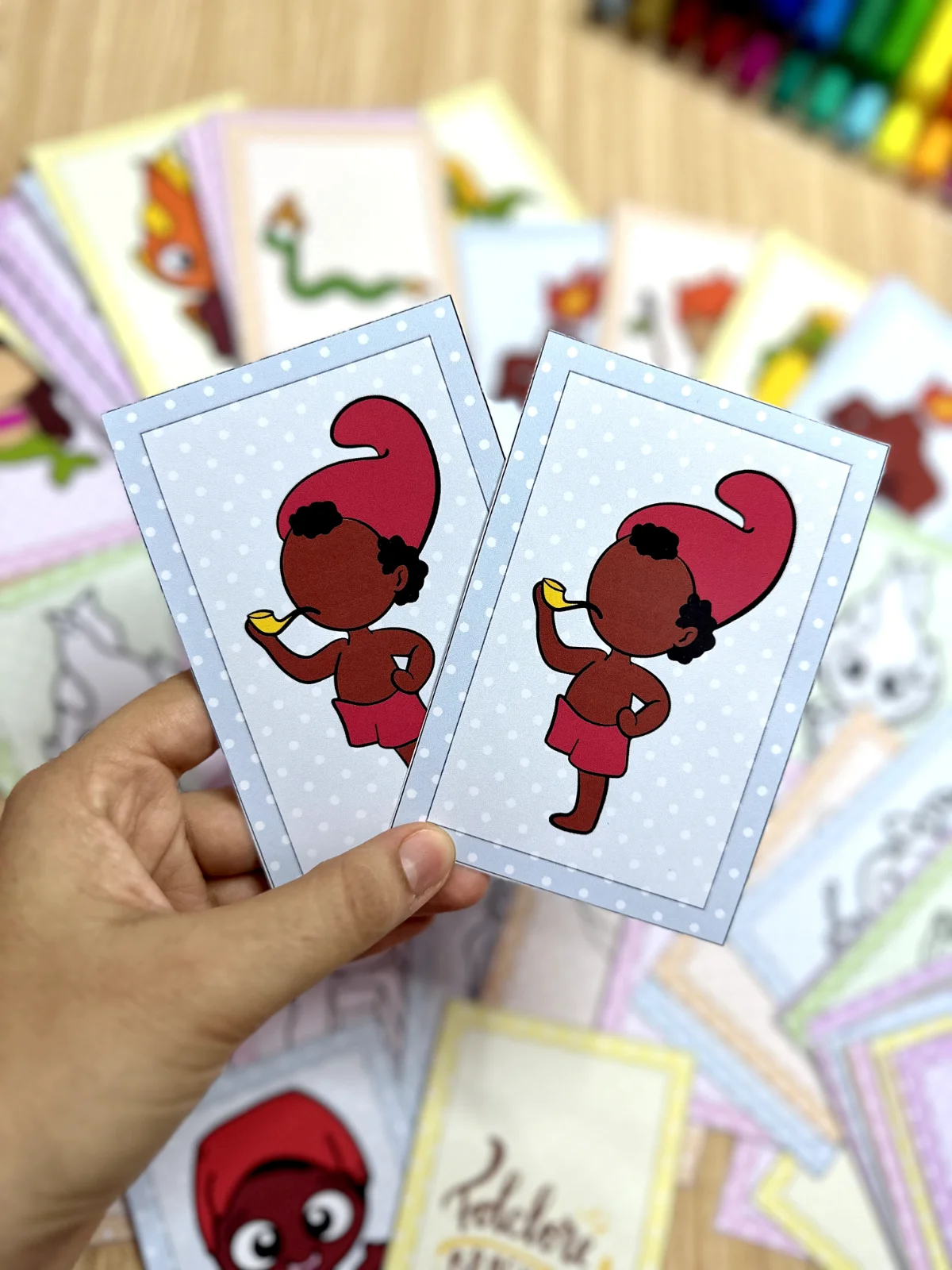 Jogo da Memória Folclore Brasileiro — amostra 3: O arquivo acompanha 32 fichas ilustradas e uma caixinha para guardar o…
