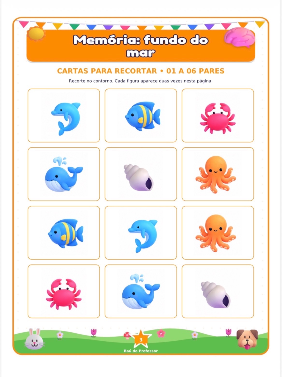 Jogo da Memória Fundo do Mar para Imprimir — 18 Pares PDF — amostra 2: Jogo da Memória Fundo do Mar para imprimir: 36…