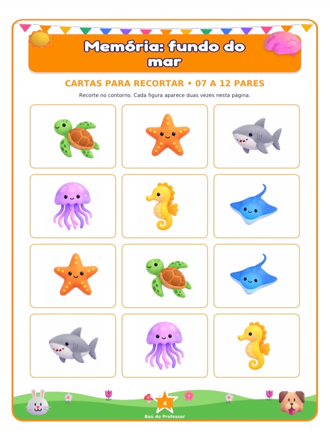 Jogo da Memória Fundo do Mar para Imprimir — 18 Pares PDF — amostra 3: Jogo da Memória Fundo do Mar para imprimir: 36…