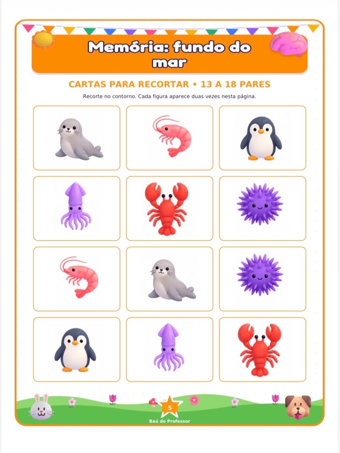Jogo da Memória Fundo do Mar para Imprimir — 18 Pares PDF — amostra 4: Jogo da Memória Fundo do Mar para imprimir: 36…