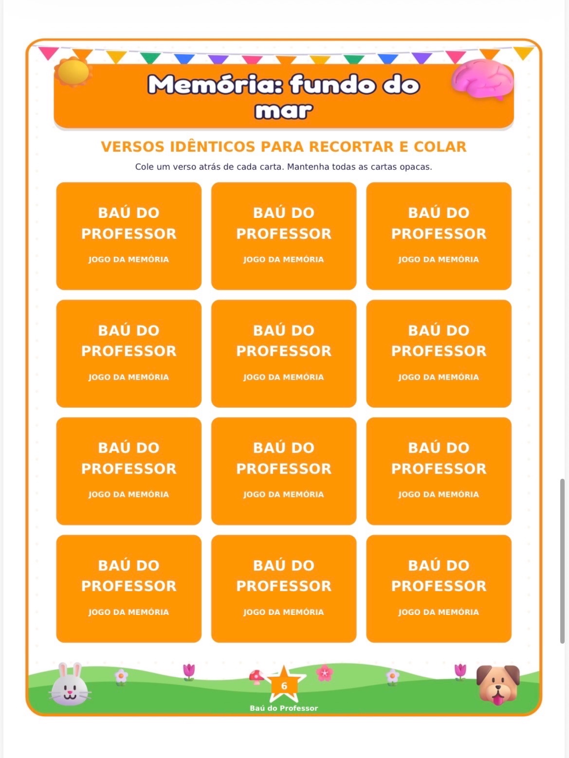 Jogo da Memória Fundo do Mar para Imprimir — 18 Pares PDF — amostra 5: Jogo da Memória Fundo do Mar para imprimir: 36…