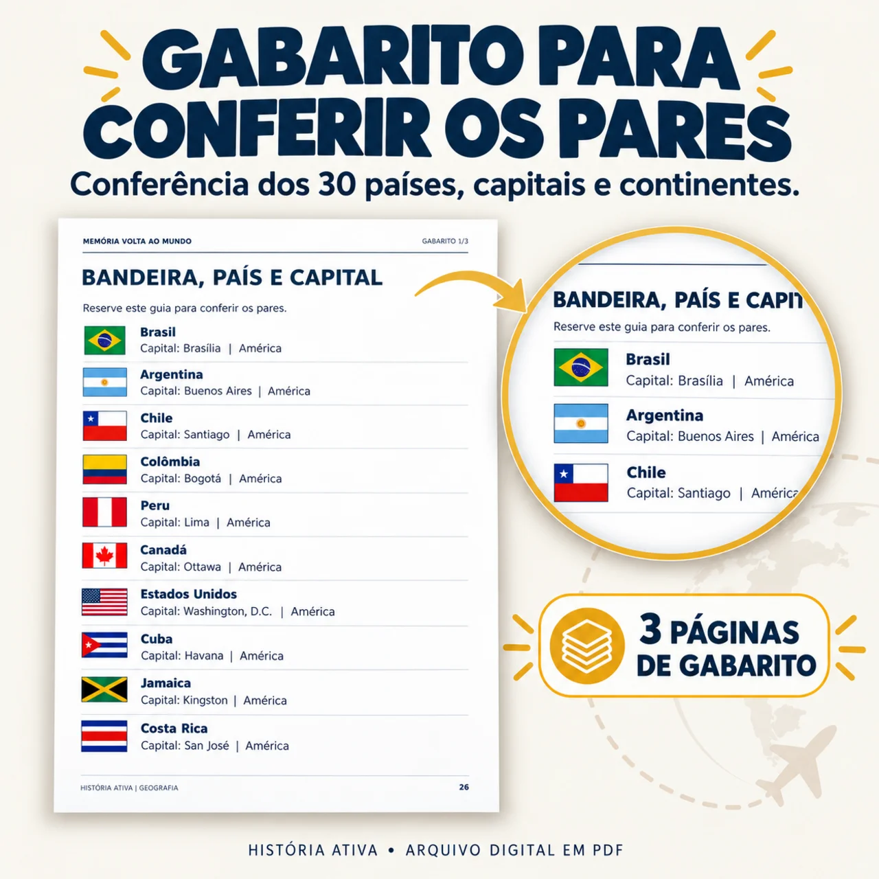 Jogo da Memória Geográfico: 60 Cartas Grandes em PDF — amostra 3: 60 cartas de 8,5 × 8,5 cm para relacionar bandeiras,… Jogo da Memória Geográfico: 60 Cartas Grandes em PDF — amostra 3: 60 cartas de 8,5 × 8,5 cm para relacionar bandeiras,…