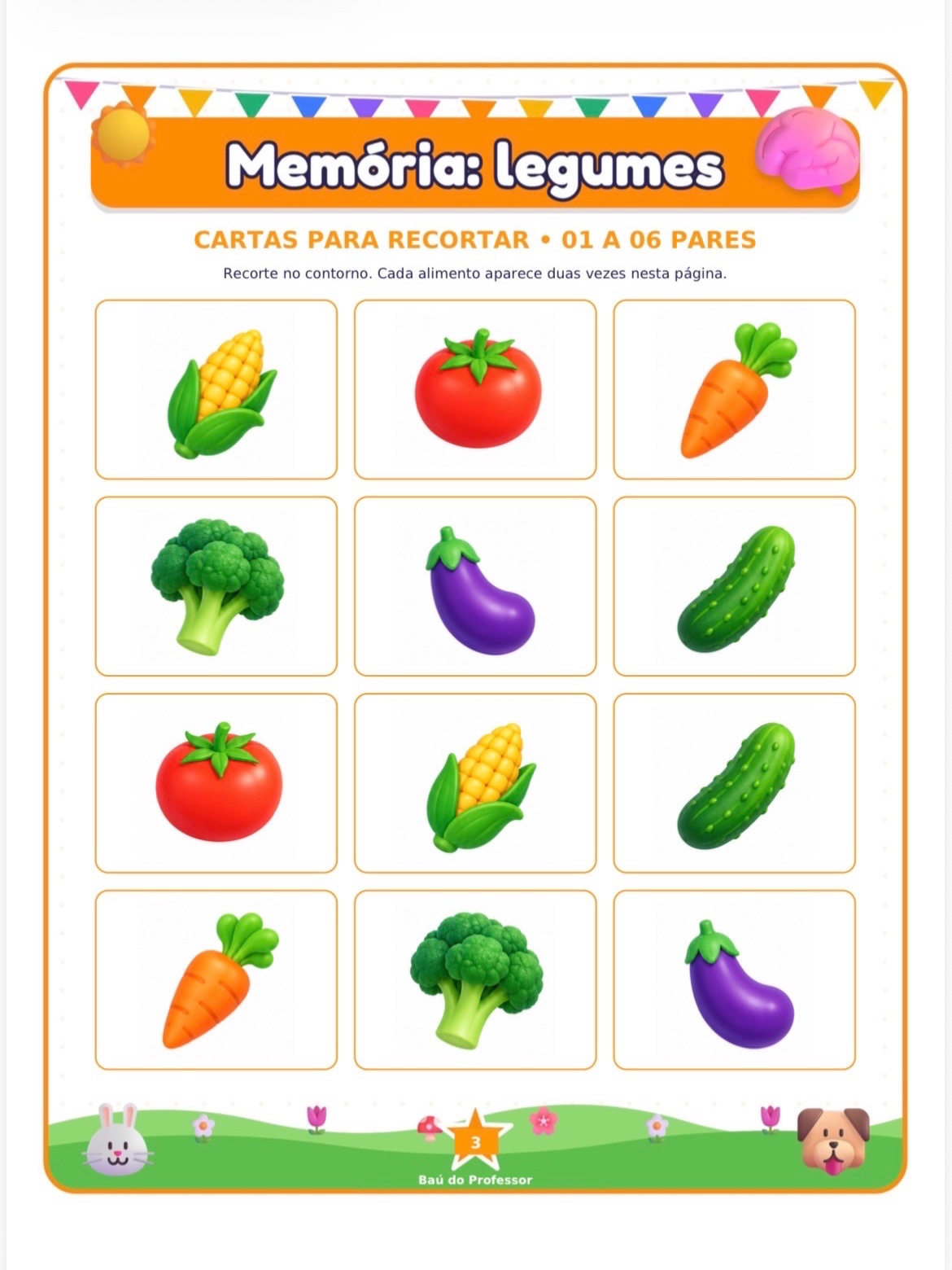 Jogo da Memória Legumes e Verduras para Imprimir — 18 Pares PDF — amostra 2: Jogo da Memória de Legumes e Verduras para…