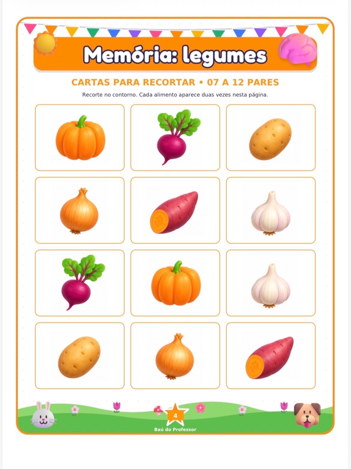 Jogo da Memória Legumes e Verduras para Imprimir — 18 Pares PDF — amostra 3: Jogo da Memória de Legumes e Verduras para…