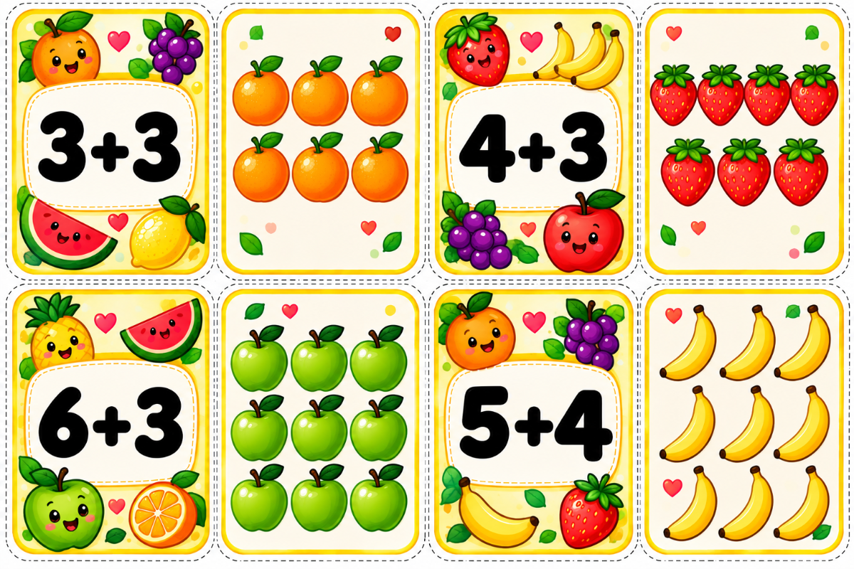 🍓 Jogo da Memória Matemática com Frutinhas — Adição e Subtração — amostra 2: Transforme o ensino da matemática em uma…
