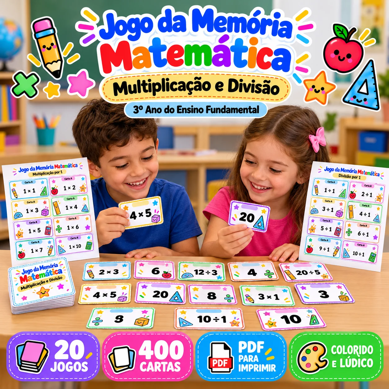 Jogo da Memória Matemática – Multiplicação e Divisão do 3º Ano — amostra 1: Jogo da Memória Matemática – Multiplicação e…