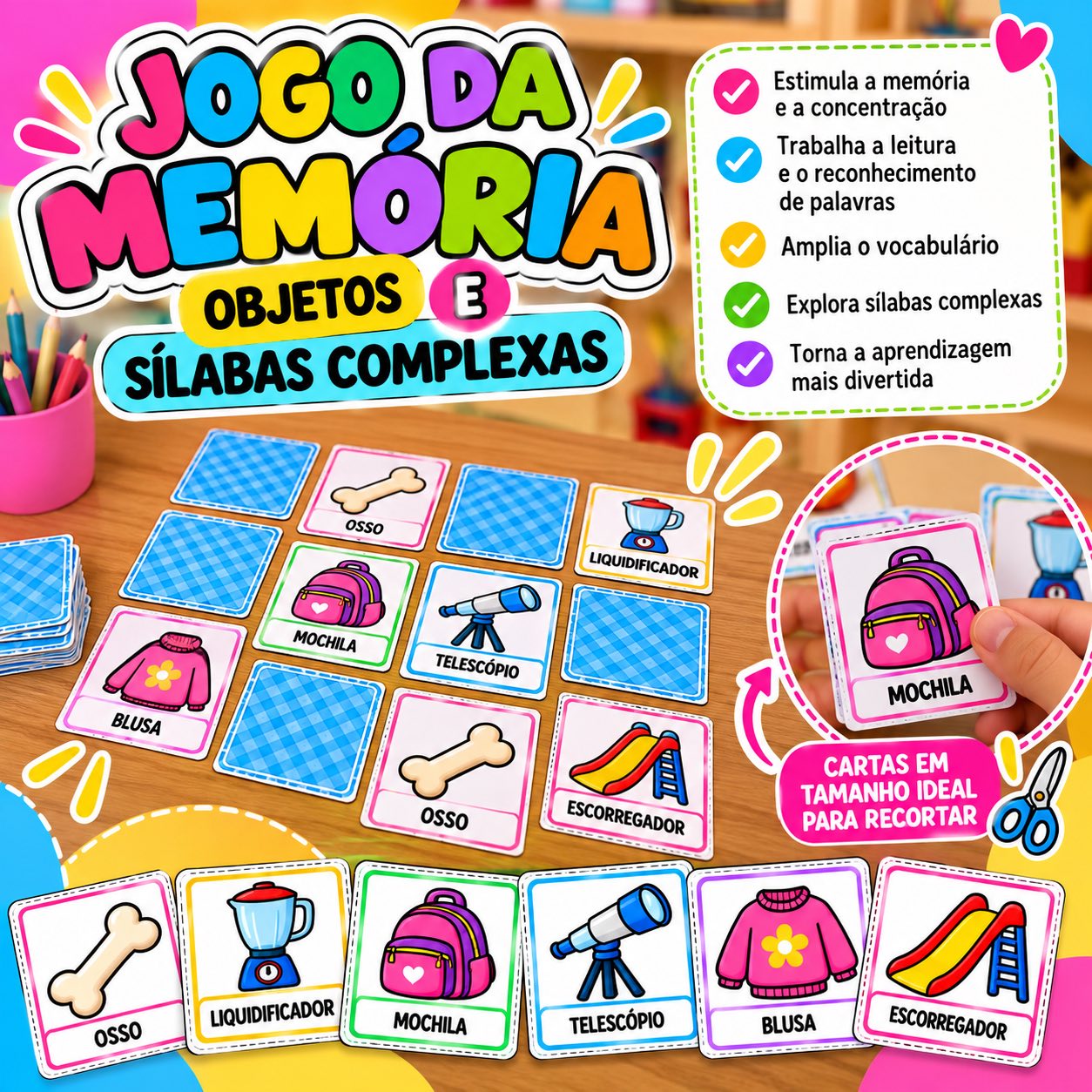 Jogo da Memória - Objetos e Sílabas Complexas — amostra 2: Uma atividade lúdica para tornar o processo de alfabetização…