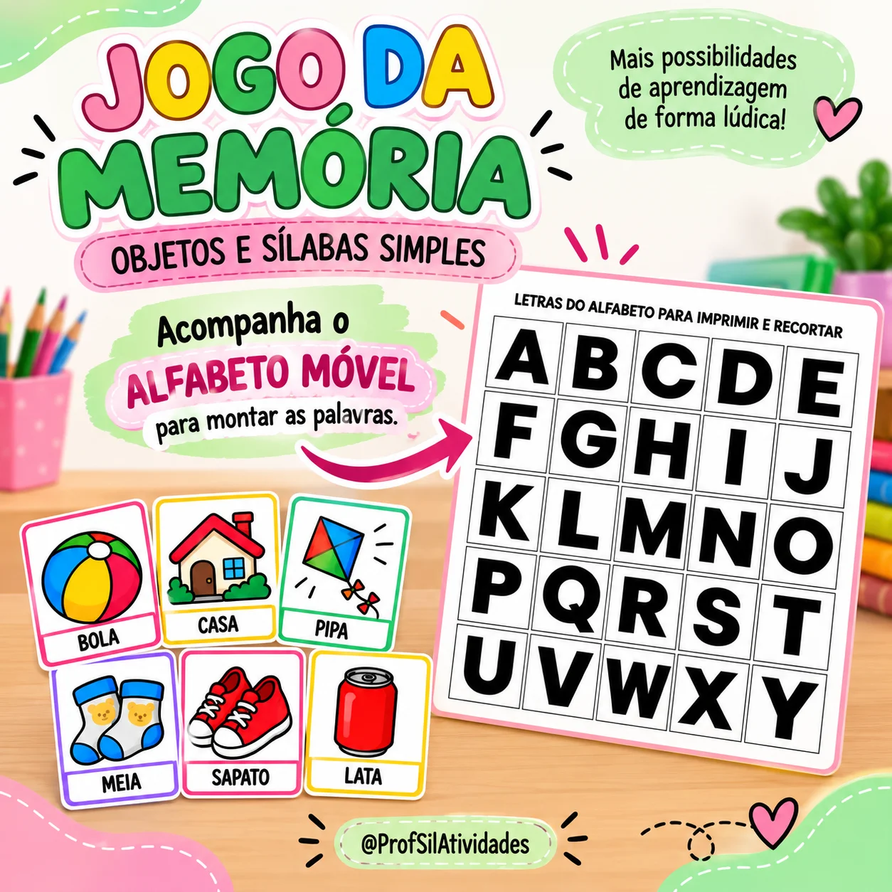Jogo da Memória Objetos e Sílabas Simples — amostra 2: Ideal para desenvolver a atenção, memória, percepção visual,…