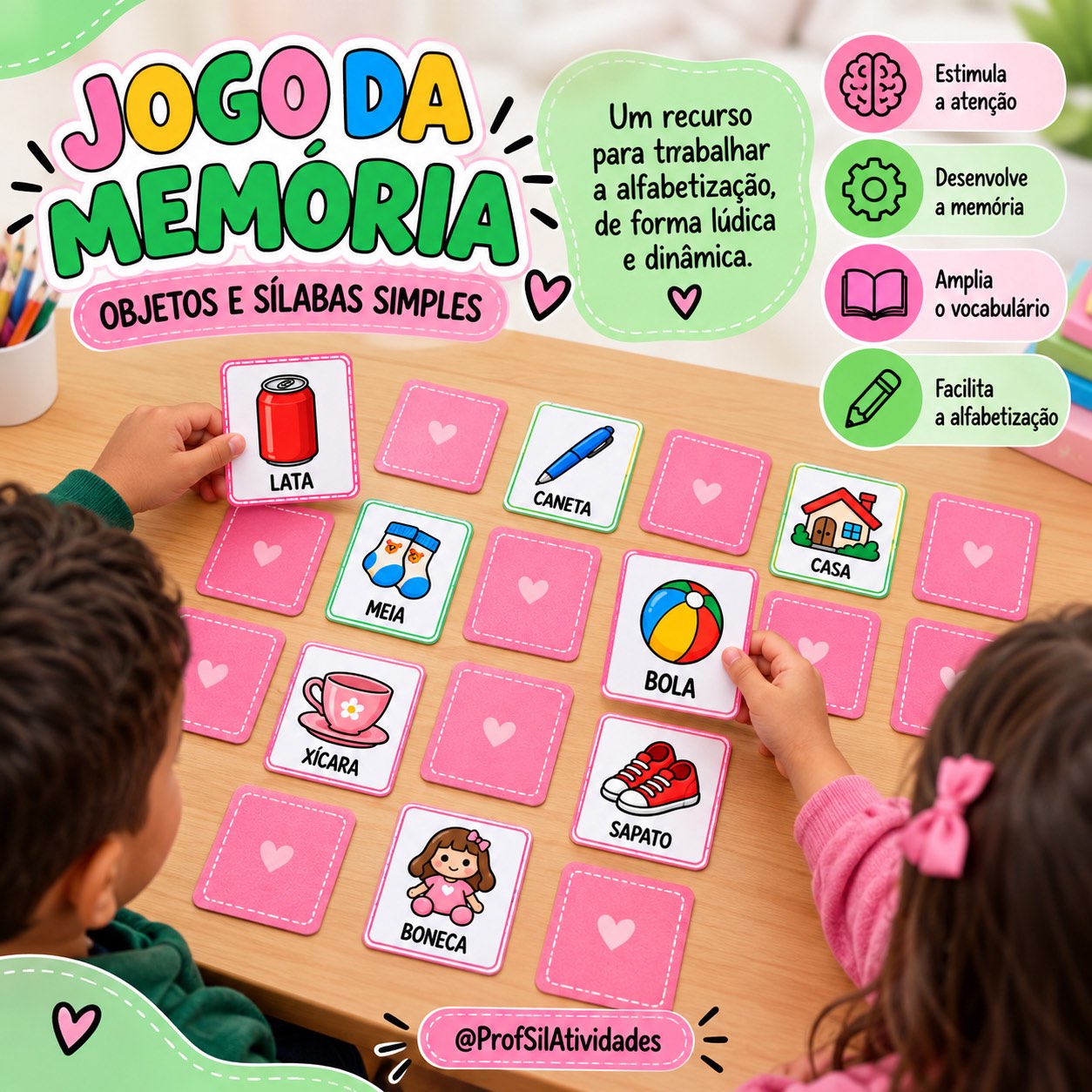 Jogo da Memória Objetos e Sílabas Simples — amostra 4: Ideal para desenvolver a atenção, memória, percepção visual,…