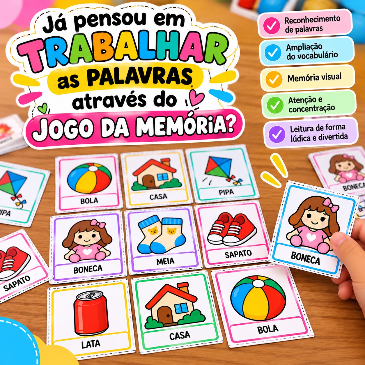 Jogo da Memória Objetos e Sílabas Simples — amostra 5: Ideal para desenvolver a atenção, memória, percepção visual,…