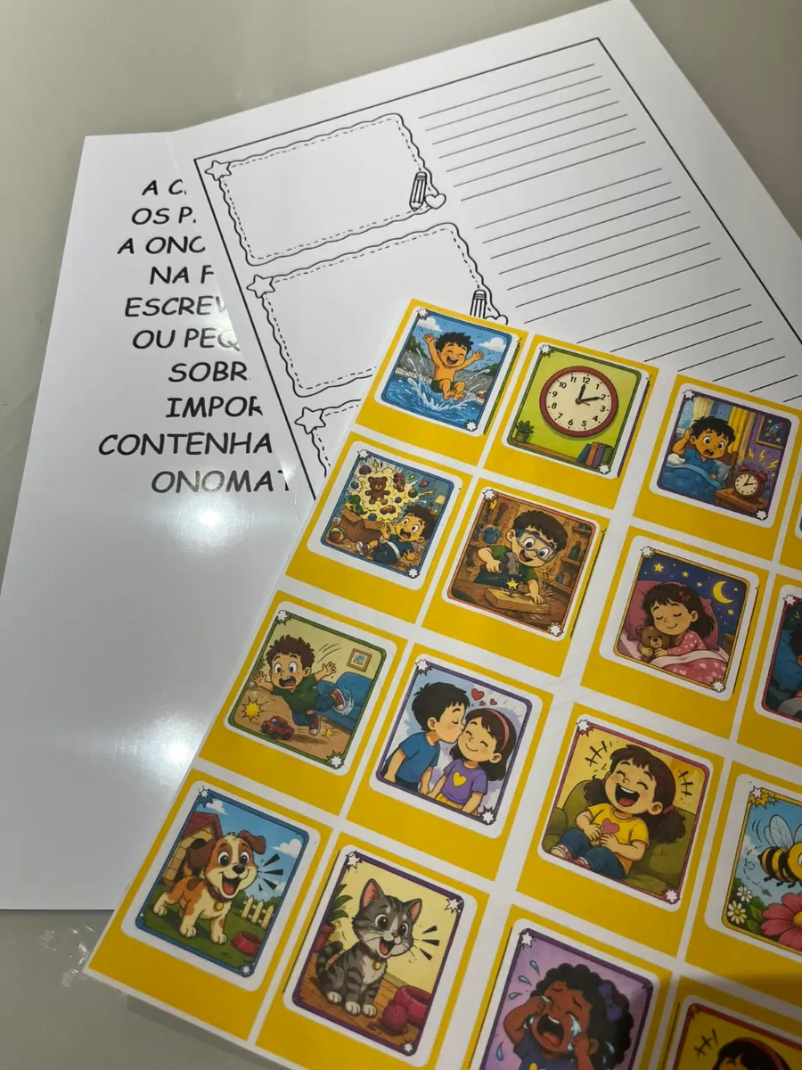 Jogo da Memória - Onomatopeias: Português — amostra 5: As crianças conhecem esses sons, mas será que conseguem descobrir…