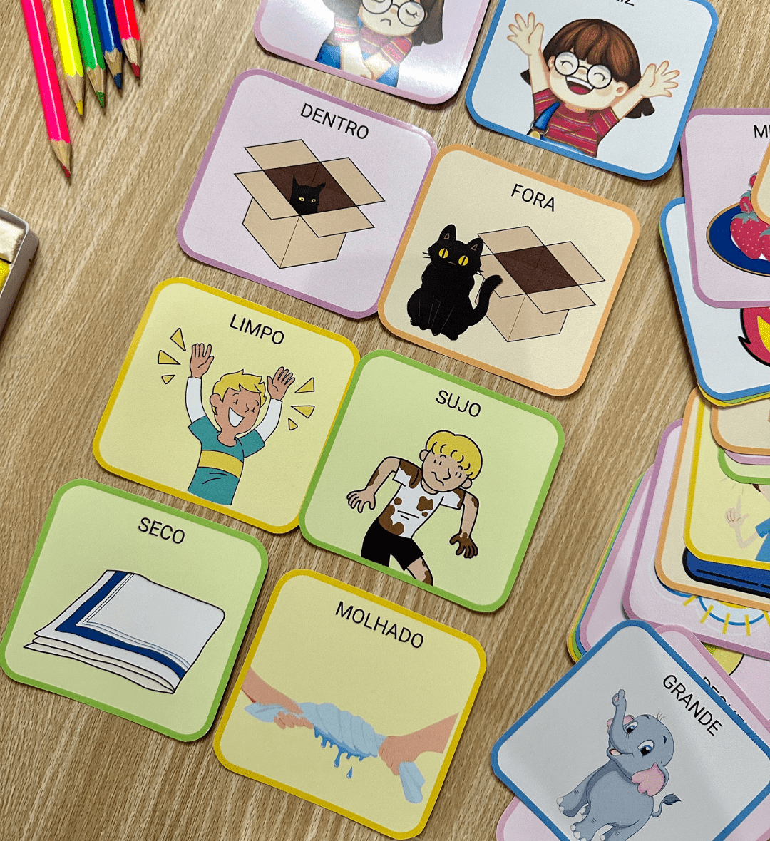 Jogo da Memória Opostos: 15 Pares para Educação Infantil — amostra 1: Jogo da memória opostos para aprender brincando
