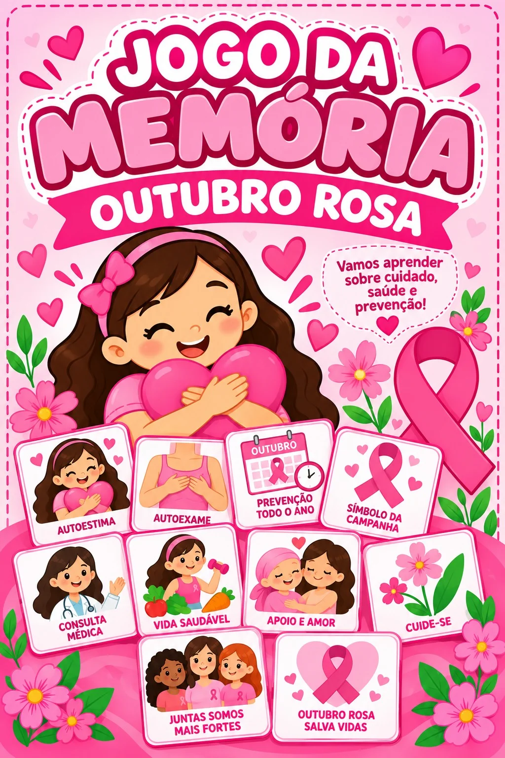 Jogo da Memória Outubro Rosa Ensino Fundamental — amostra 1: 💗 Trabalhe a conscientização sobre o Outubro Rosa de forma…