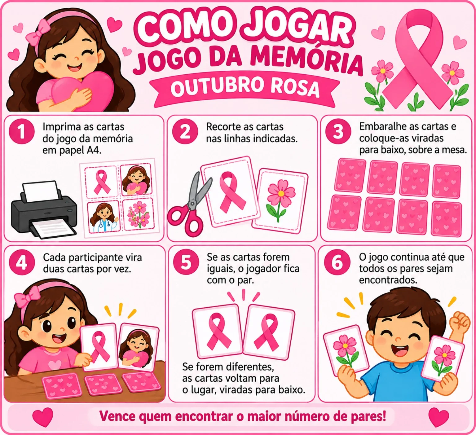 Jogo da Memória Outubro Rosa Ensino Fundamental — amostra 2: 💗 Trabalhe a conscientização sobre o Outubro Rosa de forma…