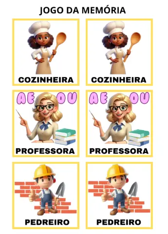 Jogo da Memória para Imprimir, jogo, atividades — amostra 1: Jogo da memória das profissões para imprimir, com cartas…
