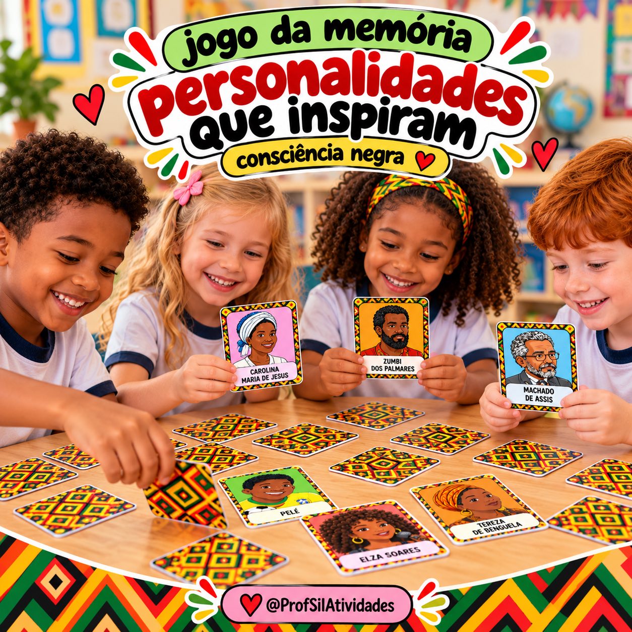 Jogo da Memória – Personalidades - Consciência Negra — amostra 3: Um jogo, 12 personalidades negras brasileiras e 10…