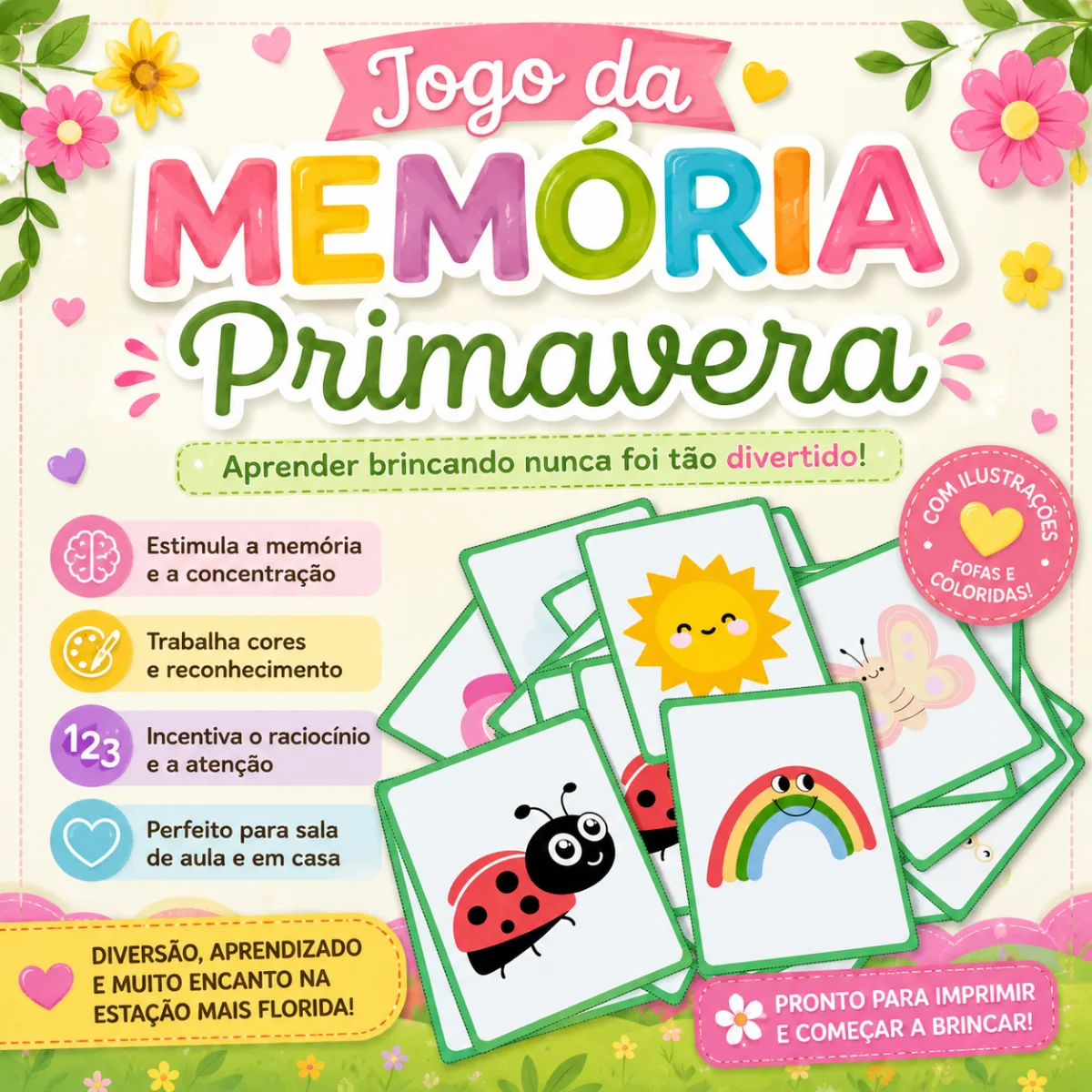 Jogo da Memória – Primavera – Material Pedagógico — Alfabetização para Educação Infantil: Garanta já o seu Jogo da Memória…