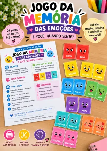 JOGO DA MEMÓRIA: RECONHECENDO AS EMOÇÕES — amostra 3: Um jogo de memória divertido que estimula o reconhecimento das…