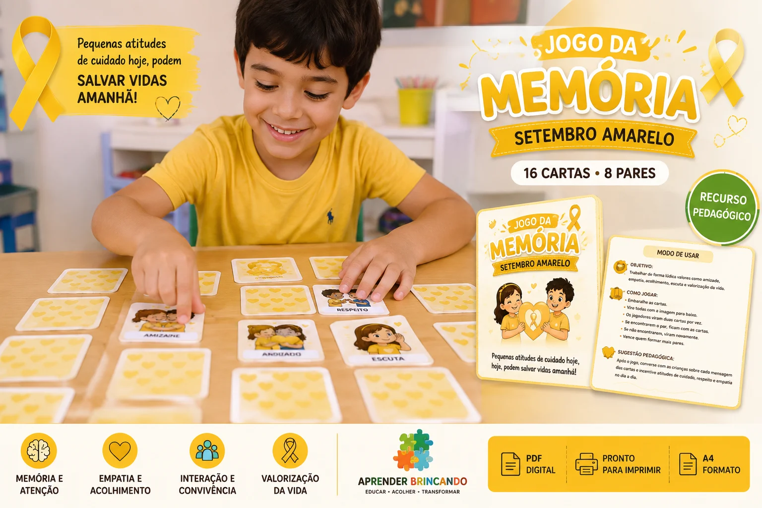 Jogo da Memória Setembro Amarelo – 16 Cartas | PDF Pedagógico — amostra 1: Jogo da Memória Setembro Amarelo com 16 cartas…