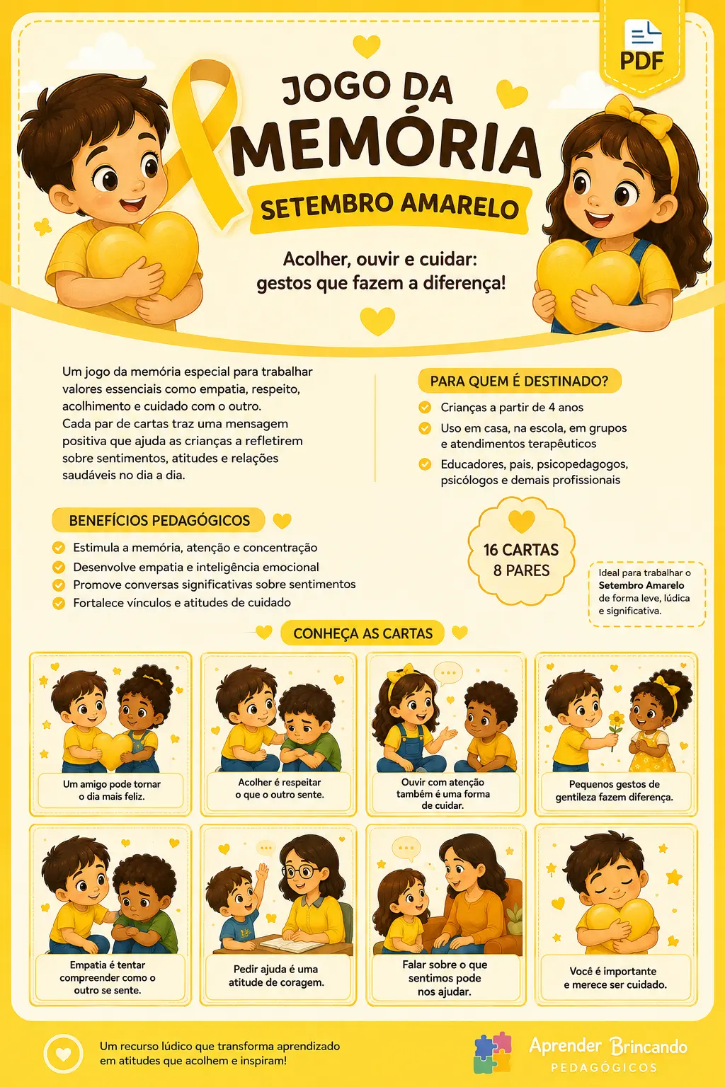 Jogo da Memória Setembro Amarelo – 16 Cartas | PDF Pedagógico — amostra 3: Jogo da Memória Setembro Amarelo com 16 cartas…