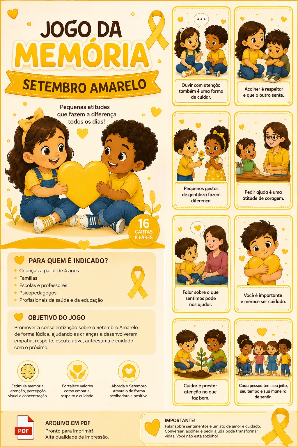Jogo da Memória Setembro Amarelo – 16 Cartas | PDF Pedagógico — capa do material