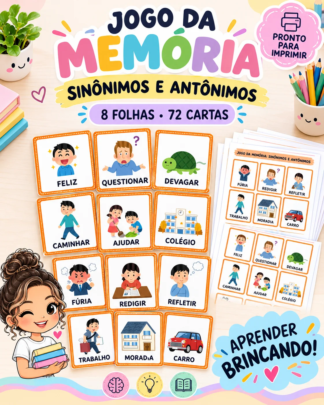 JOGO DA MEMÓRIA – SINÔNIMOS E ANTÔNIMOS Diversão E aprendizado — Alfabetização para Todas as séries: Diversão, aprendizado…