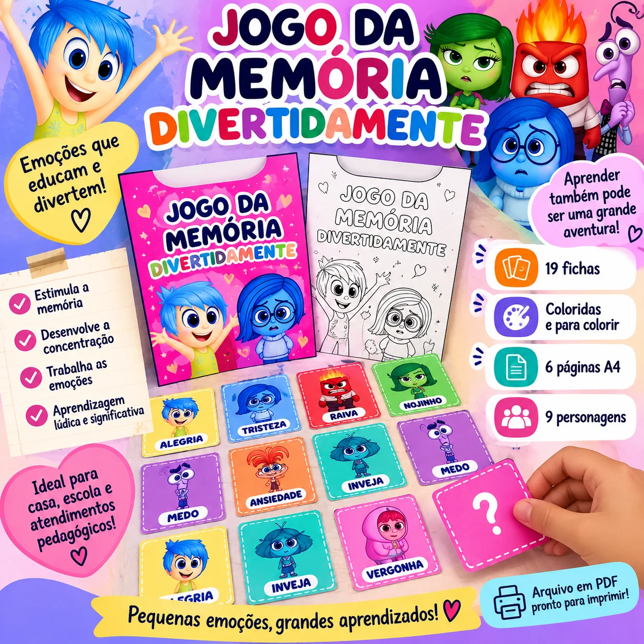 🩷 JOGO DA MEMÓRIA – TEMA DIVERTIDAMENTE - ANOS INICIAIS E INFANTIL — Alfabetização para Educação Infantil: O Jogo da…