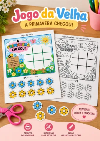 Jogo da Velha: A Primavera Chegou! Atividade criativa para Imprimir — amostra 4: Um divertido jogo da velha com temática de…