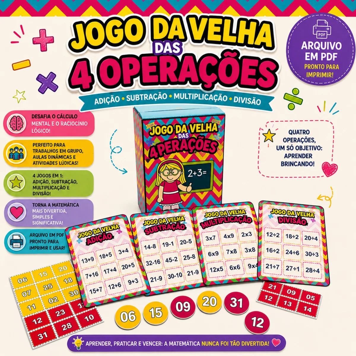 Jogo da Velha das 4 Operações Anos Iniciais — Matemática para 3º ano: Jogo da Velha das 4 Operações: recurso lúdico que…