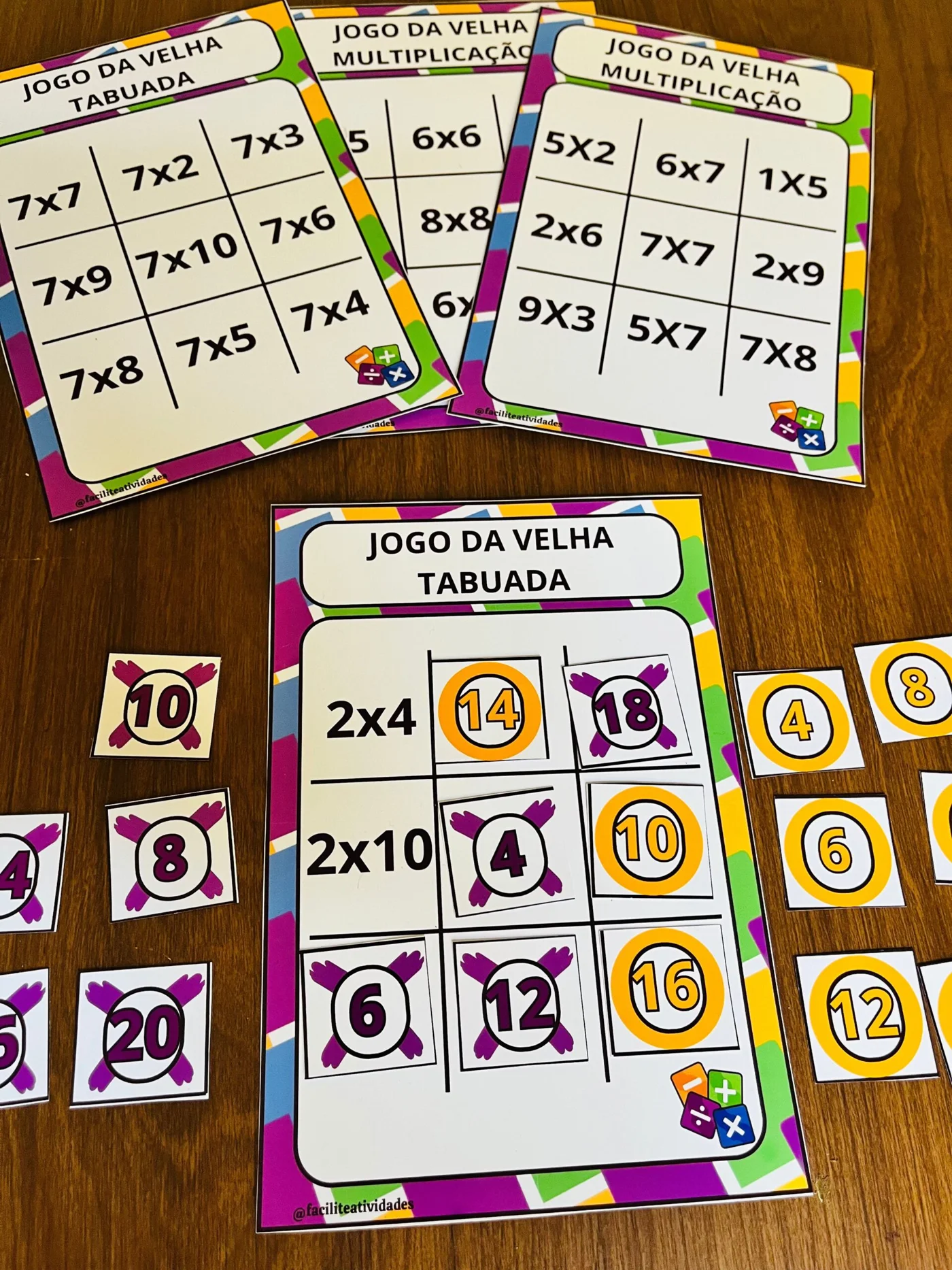 Jogo da velha Tabuada e multiplicação — amostra 7: Você recebe seu arquivo por e-mail ou baixe aqui mesmo no site