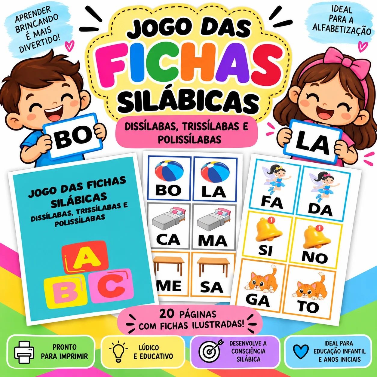 Jogo das Fichas Silábicas –Formação de Palavras e Separação de Sílabas — amostra 2: Recurso pedagógico lúdico para…