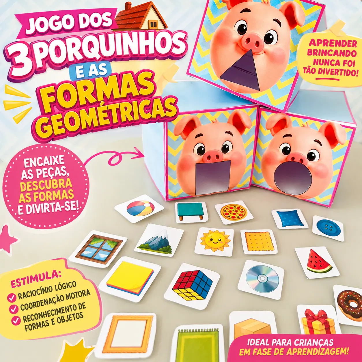 JOGO DAS FORMAS GEOMÉTRICAS E PORQUINHOS - ATIVIDADE LÚDICA — Alfabetização para Educação Infantil: 🐷🎉 O jogo que vai…