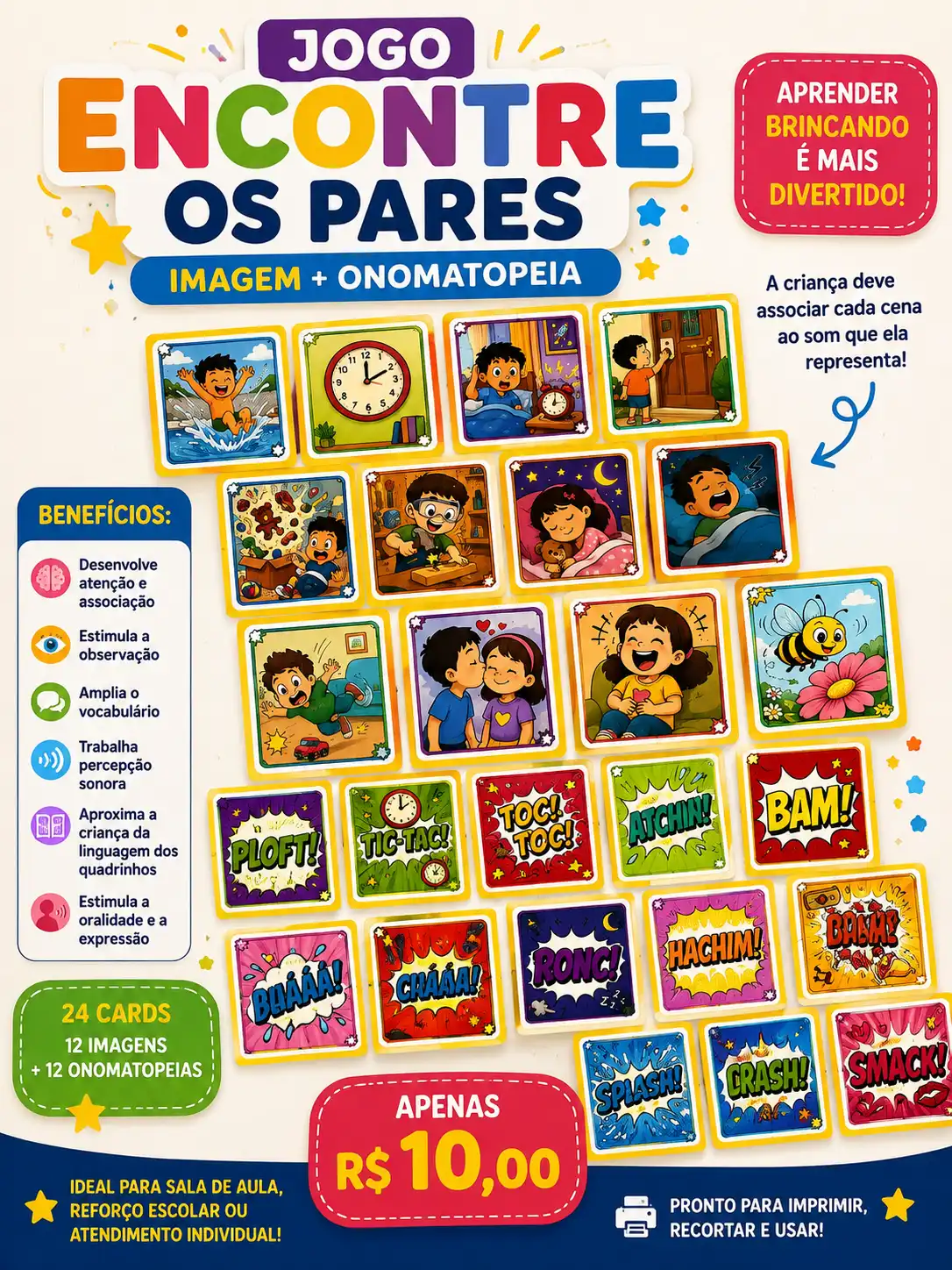 JOGO DAS ONOMATOPÉIAS - ENCONTRE OS PARES DOS SONS ATIVIDADE LÚDICA — capa do material