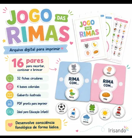 Jogo das Rimas – 16 Pares | Consciência Fonológica — amostra 1: Um recurso pedagógico desenvolvido para trabalhar a…
