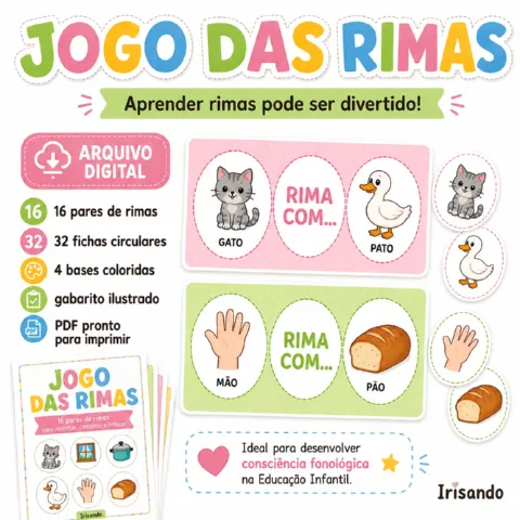 Jogo das Rimas – 16 Pares | Consciência Fonológica — capa do material