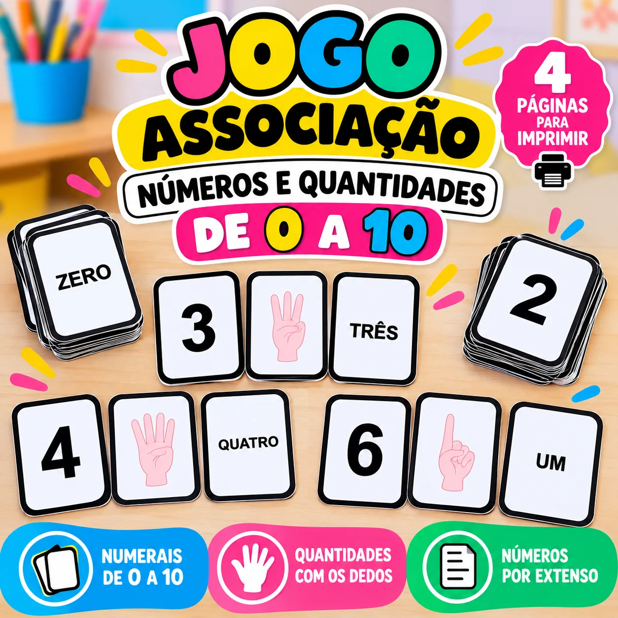 Jogo de Associação de Números e Quantidades de 0 a 10 — Matemática para Educação Infantil: Jogo pedagógico para associar…