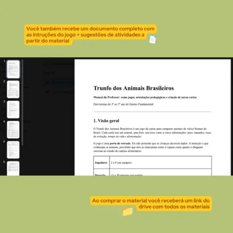 Jogo de Cartas: Animais do Brasil - Ciências 3°ano e 4°ano — amostra 2: Atividade de Ciências para aprender sobre as…