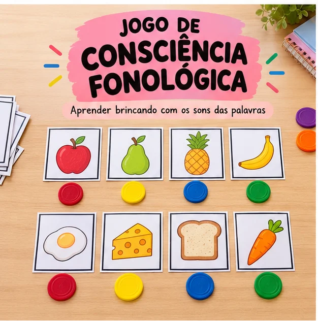 Jogo de Consciência Fonológica com Figuras para Alfabetização — amostra 1: O Jogo de Consciência Fonológica é um recurso…
