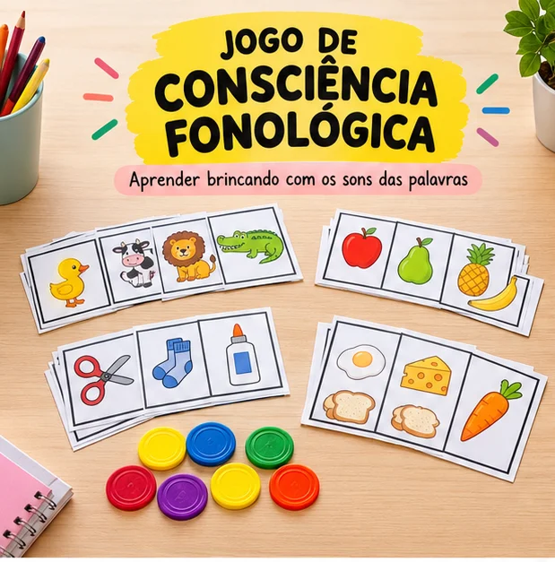 Jogo de Consciência Fonológica com Figuras para Alfabetização — amostra 2: O material pode ser utilizado em atividades…