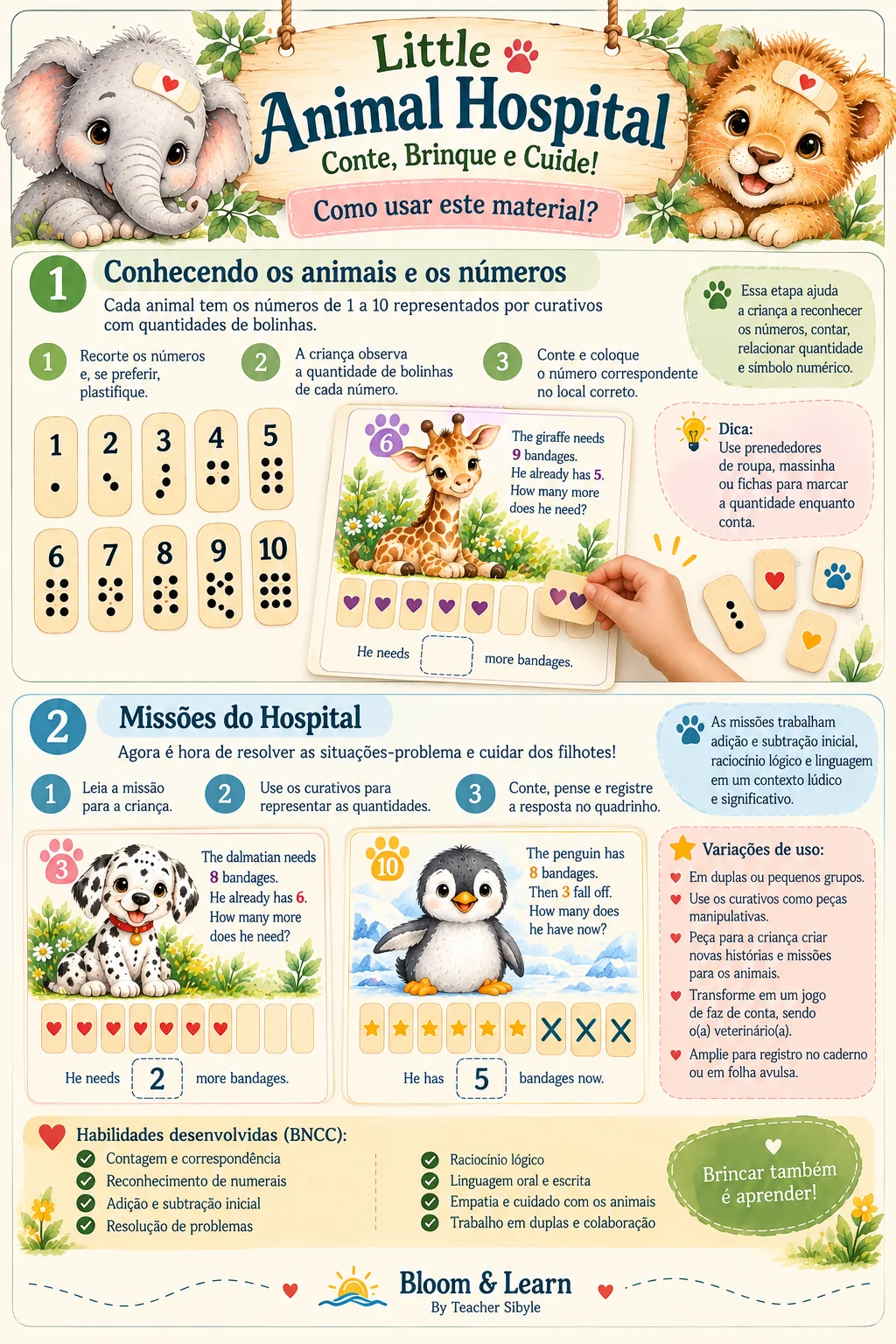 Jogo de Matemática Infantil – Contagem, Adição e Subtração — amostra 2: Jogo matemático PDF com 10 missões veterinárias…