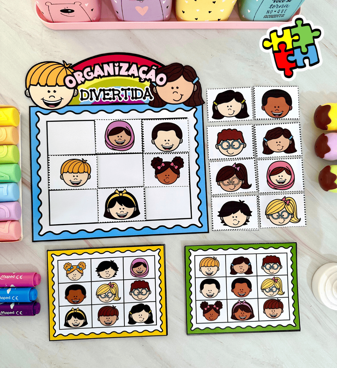 Jogo de organização infantil em PDF com 16 fichas — capa do material