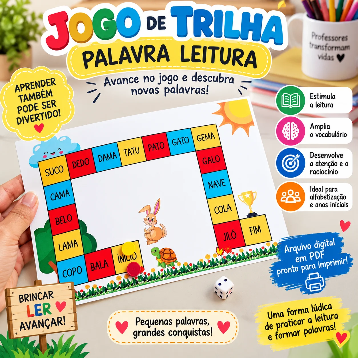 🎲 JOGO DE TRILHA – PALAVRA E LEITURA - ANOS INICIAIS — Alfabetização para Todas as séries: Com o Jogo de Trilha – Palavra…