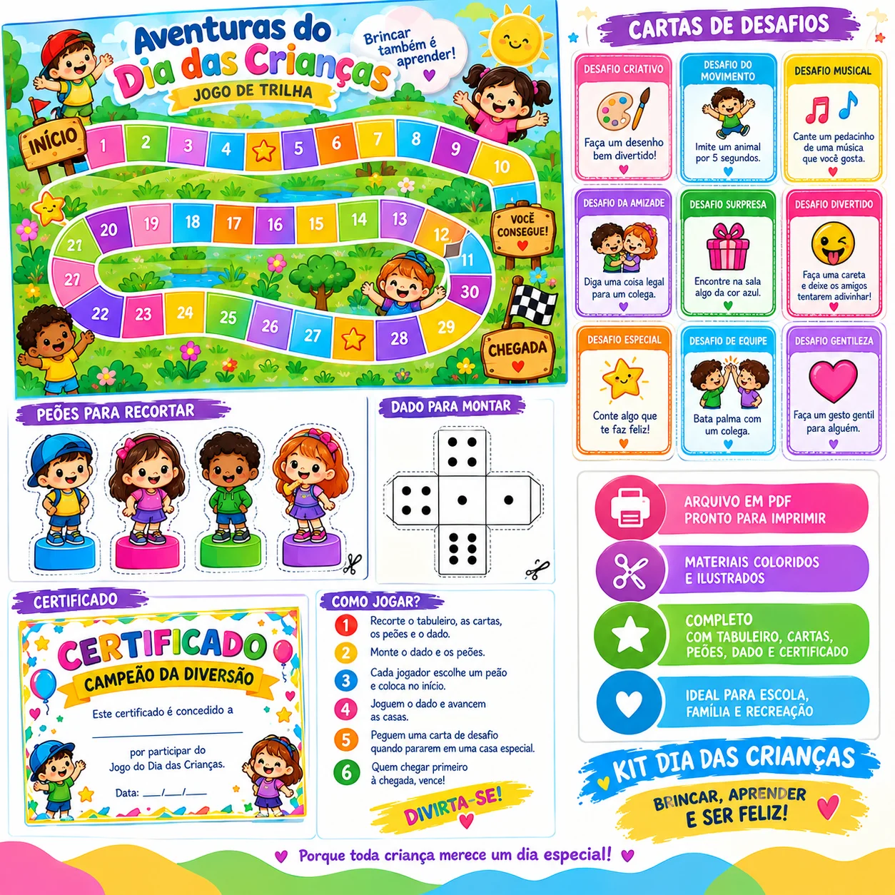 Jogo Dia das Crianças – Trilha Divertida — Jogos pedagógicos para Educação Infantil: Jogo de trilha do Dia das Crianças com…