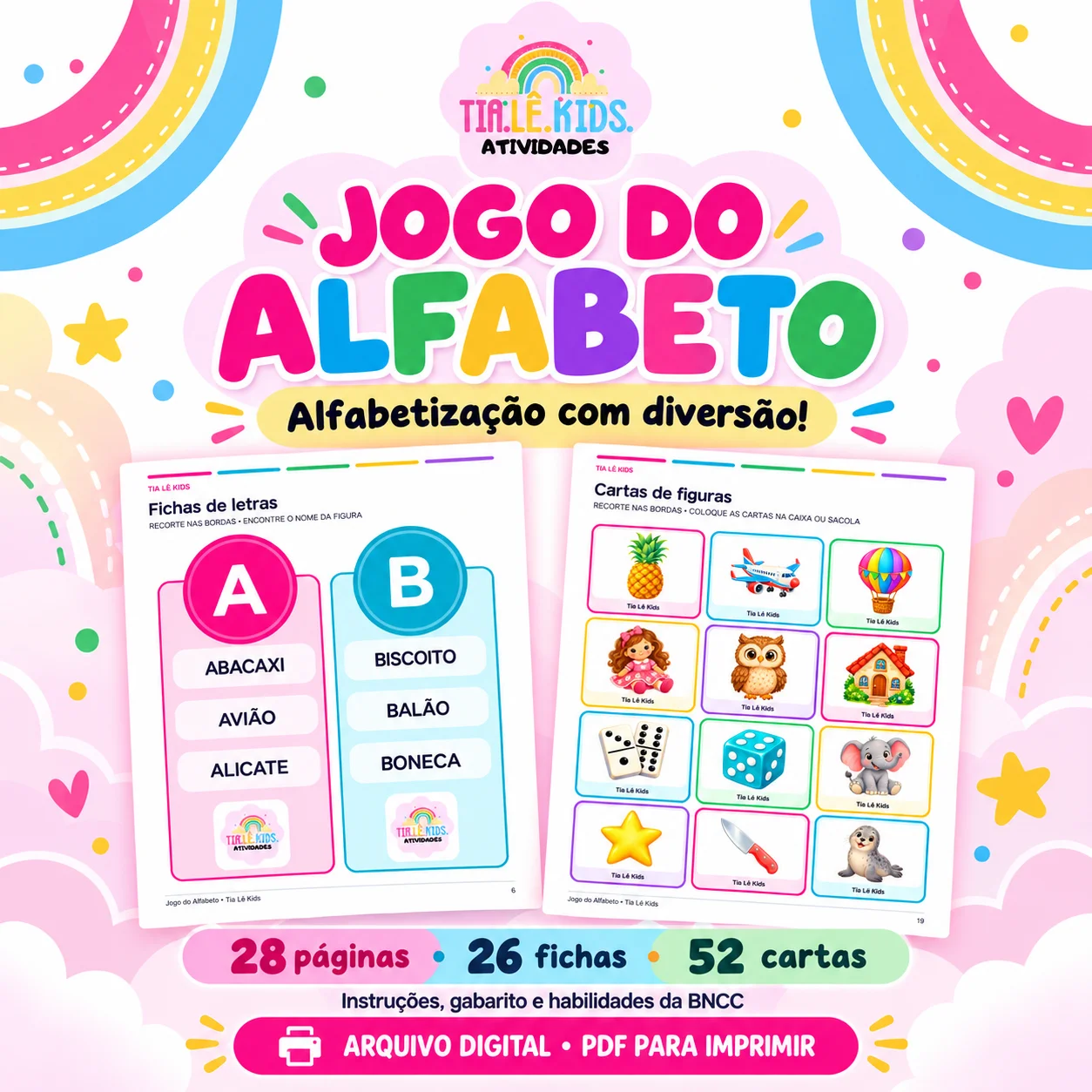 Jogo do Alfabeto – Figuras, Letras e Palavras | Tia Lê Kids — capa do material