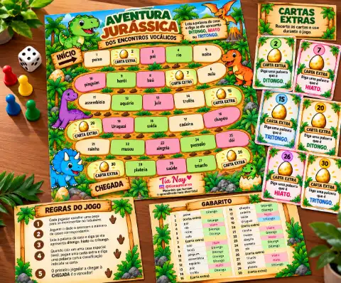 Jogo dos encontros vocálicos para imprimir – ditongo, triatongo e hiato — capa do material